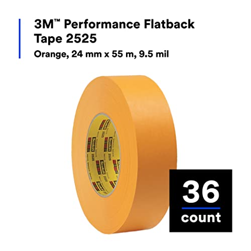 Image of 3M 2525 Performance Flatback Tape, Orange, 0.95 in x 60 yd, Heat-resistant High Performance Flatback tape, Case of 36