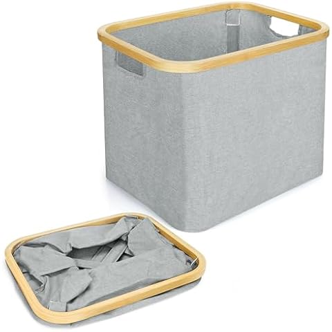 Belle Vous 44L Foldable Bamboo Laundry Basket Cover