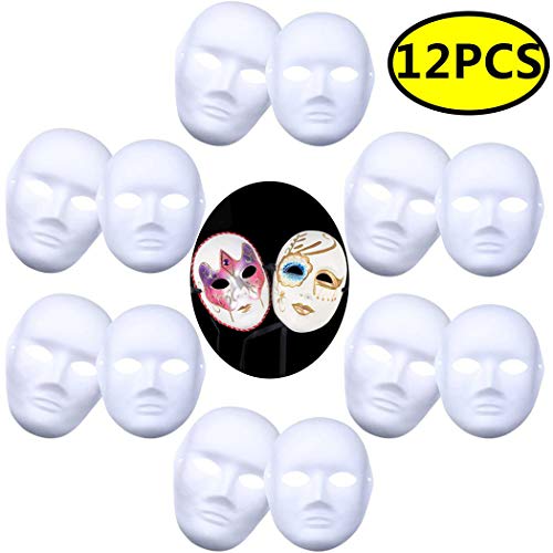 Coxeer DIY White Mask, 12 PCS Paper Full Face Opera Masquerade Mask Plain Mask Halloween Mask Mardi Gras Mask