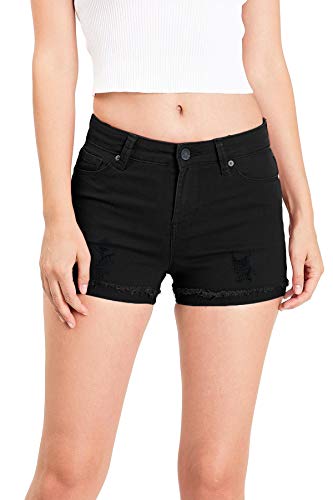 Celebrity Pink Women's Juniors Mid Rise Cuffed Hem Shorts (5, Distressed BK)