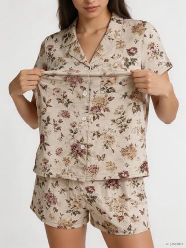 Image of Women's Button Down Pajama Set with Pockets Soft Loungewear S-2XL
