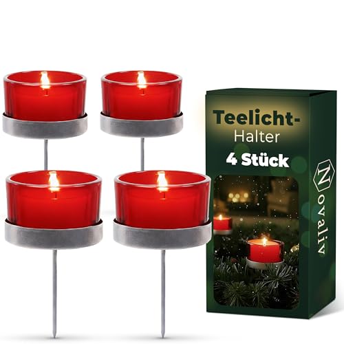 4X Kerzenhalter rot Teelichthalter Teelichtgläser Kerzenhalter zum Stecken...