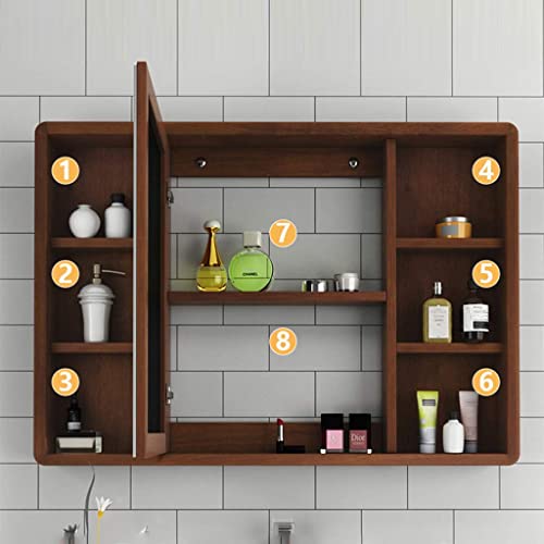 ROLTIN Round Bathroom Mirror Cabinet, Wall Mounted Storage Cabinet Mirror Medicine Cabinet, 3 Level Wooden Storage Sliding Mirror,Black_50CM () - Afbeelding 3