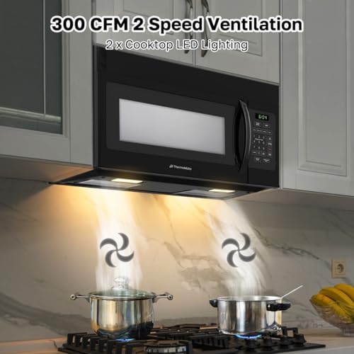 Image of 30 inch Over the Range Microwave Oven, ThermoMate 1.7 Cu. Ft. Capacity Microwave Over the Stove with One Touch, 1000 Cooking Watts, 300 CFM, 10 Power Levels, LED Lighting, Black