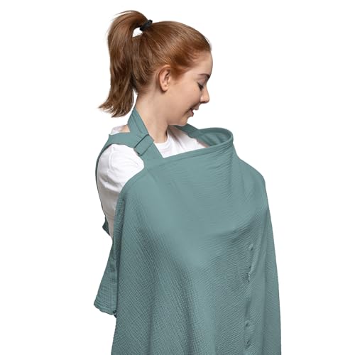Image of Nilsa 5-in-1 Muslin Nursing Cover up for Breastfeeding & Baby Car Seat Cover - Breathable Breastfeeding Cover With Rigid Hoop - 100% Cotton Privacy Apron Breast Feeding Covers For Women (Mint green)