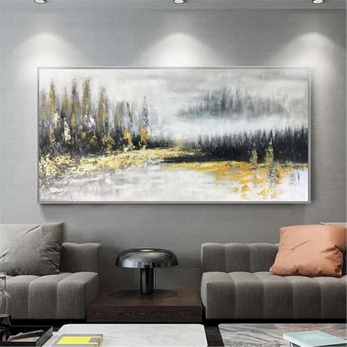 Toile abstraite horizontale texture dorée haut de gamme 65x130cm