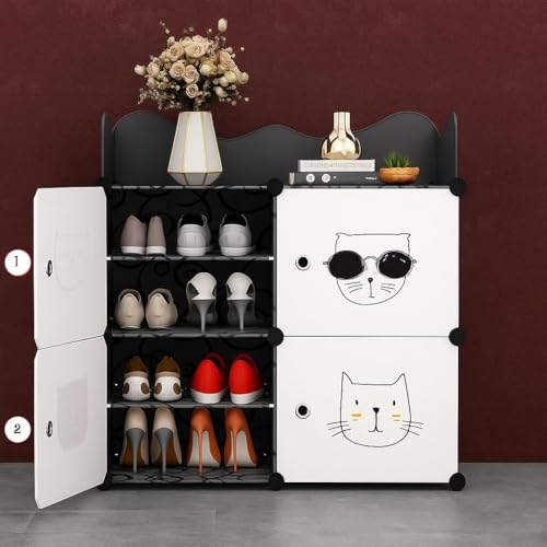 Image of Sunderlook Shoe Rack Plastic for Home- Shoe Stand, Chappal Stand, Professional Multipurpose Foldable Standing Comfort Runner Shoe Rack with Door, Slipper Stand (Black & White, 8 Shelf 4 Door)