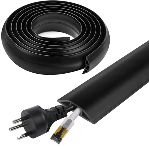 10 FT Floor Cord Cover Cord Covers for Wires on Floor Cord Protector Floor Cable Cover Hide Extension Cord Covers for Floor Cable Cavity: 0.47 (W) x 0.29 (H) Black