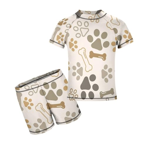 Dog Paw Footprint and BoneChildren's Swimsuits Boys Two Piece Suit9-11Y（140cm）
