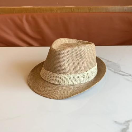 Image of SIQITECHNO Straw Fedora Sun Hat Straw Cowboy Hat for Women Men Classic Short Brim Fedora Trilby Roll Up Panama Jazz Beach Cap