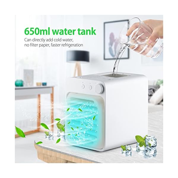 Climatiseur Portable 4 En 1 - Ventilateur, Humidificateur, Diffuseur, Veilleuse - Rechargeable USB - App Control