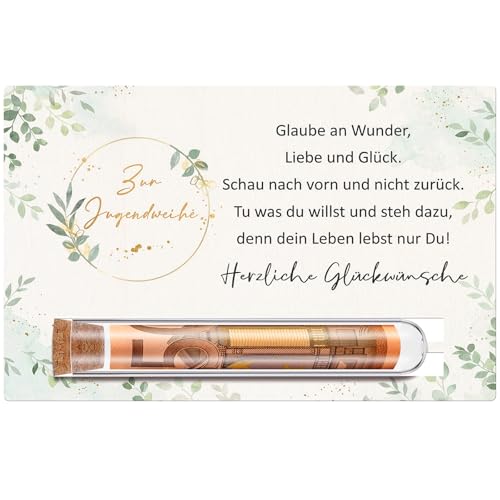 Otuuz Jugendweihe Geschenke für Jungen Mädchen Jugendweihes Geldgeschenk Jugendweihe Karte Holz mit Reagenzglas Jugendweihes Deko für Jugend Geldgeschenk Verpackung(Eukalyptus)