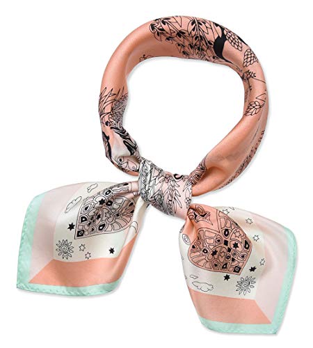 Corciova 21 Inches 100% Real Silk Vivid Tangerine Tea Rose Horse Neck Scarf Small Square Scarves Neckerchiefs