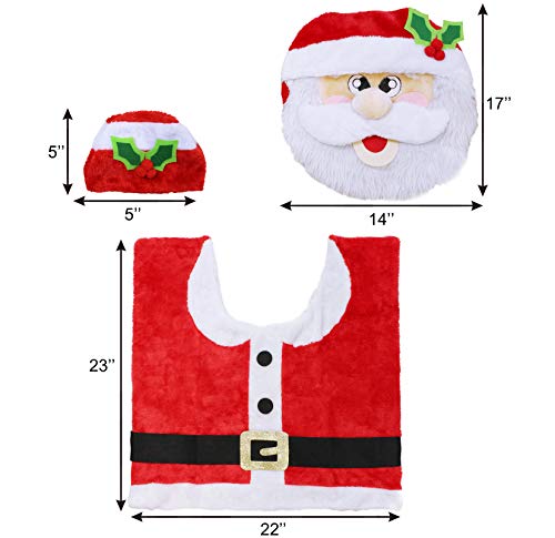 Joyin 5 Pieces Christmas Theme Bathroom Decoration Set W/Toilet Seat Cover, Rugs, Tank Cover, Toilet Paper Box Cover And Santa Towel For Xmas Indoor Décor, Party Favors (Santa) #TOP3