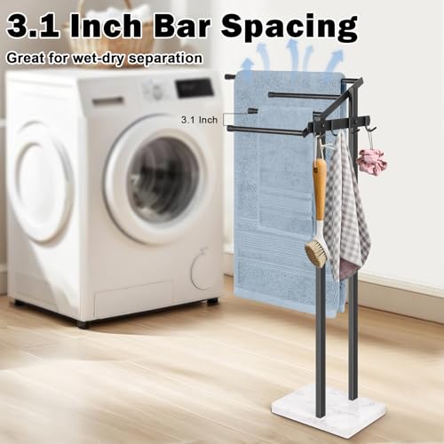 Image of Towel Rack for Bathroom, 36 inch H Towel Holder Stand, Bath Towels Sheet Holder with Marble Base, Standing Rack for Home Pool Outdoor Floor, Store Family Member Towels (Black, 36 inch H-Hooks)