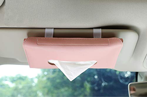 Car Visor Tissue Holder, PU Leather Tissue Holder for Car, Sun Visor Tissue Box, Car Sun Visor Hanging Paper Towel Box, Car Napkin Holder for Sun Visor, Dashboard and Armrest Box ( Pink )