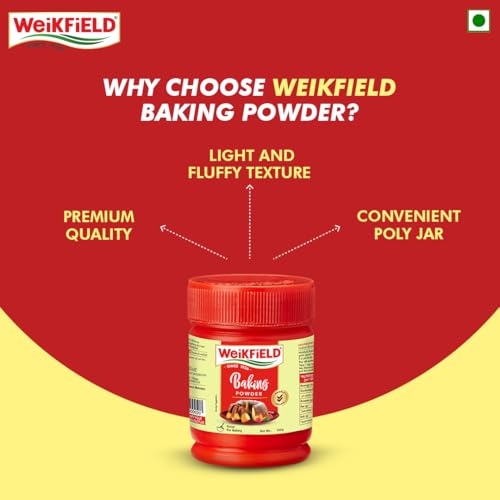 Image of Weikfield Baking Powder | 100% Double Action Baking Powder | Perfect for Fluppy Cakes, Cookies, Muffins & Breads | Perfect for Baking | In Reusable Poly Jar | 100g