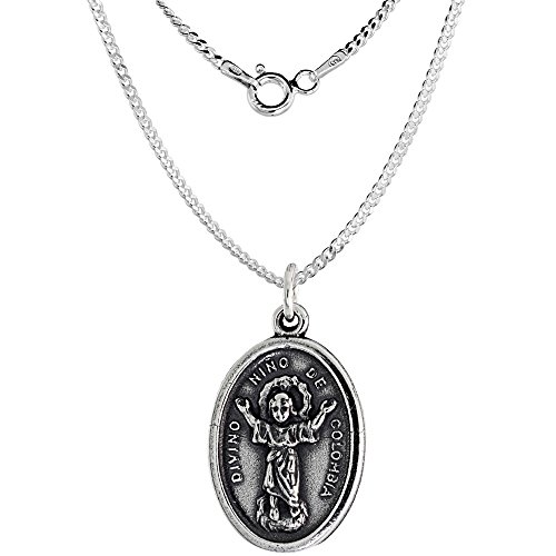 Sterling Silver Divine Christ of Colombia Medal Necklace Oxidized finish Oval 1.8mm Chain2