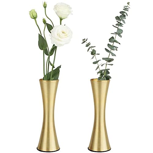 Vixdonos 6.7 inch Brass-Toned Metal Vase Small Flower Vase Set of 2 Modern Decorative Vase for Home Decor, Wedding or Gift(Gold)