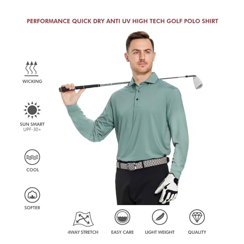 Image of Mens Polo Shirts Short and Long Sleeve Casual Solid Stylish Dry Fit Performance Designed Collared Golf Polo Shirts for Men
