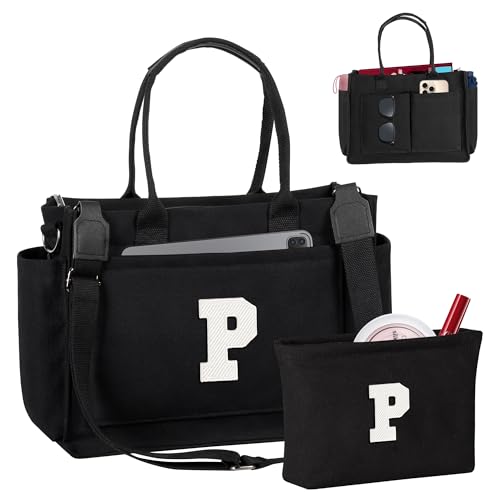 Image of Birthday Gifts for Women, Initial Tote Bag with Makeup Bag | Teen Girl Gifts Trendy Stuff, Back to Campus