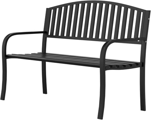 Cemostey Outdoor Garden Bench, Wrought Iron Metal Frame Bench, Weatherproof & Anti-Rust Heavy-Duty Patio Park Bench for Front Porch, Yard, Lawn, Deck, Clearance