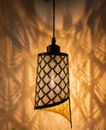 Image of DarkVision Metal Pendant Hanging Light with Tree Cutout Design Ceiling Lamp for Indoor Vintage Lighting Fixture for Dining Room, or Living Room and Home Decor (with Bulb)