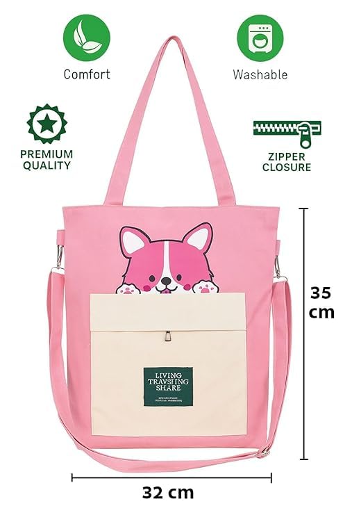 K2P Canvas Tote Bag for Women Ladies Girls for School, College, Office, Travel, Shopping, Daily Use, 3 in 1 Canvas Adjustable Strap Tote Bag 3