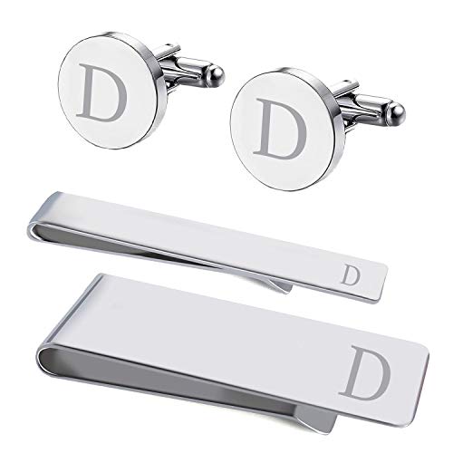 BodyJ4You 4PC Cufflinks Tie Bar Money Clip Button Shirt Personalized Initials Letter D Gift Set