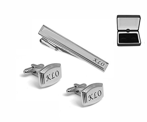 Set personalizado de gemelos y pinza para corbata plateados miniatura 3