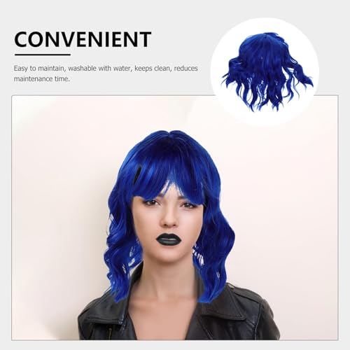 Postiche Courte Bouclée Perruque Bleue Volumineuse Halloween