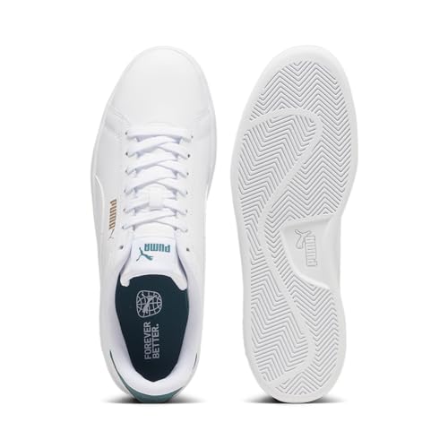 PUMA Men's Smash 3.0 Leather Sneaker White-Malachite Gold, 124