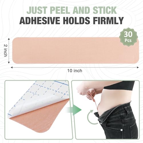 30 Pcs Pre Cut Belly Tape - Waterproof Tummy Control Tape for Flat Stomach & Back Fat Lift, Elastic Body Tape for Sagging Skin and Postpartum Belly4