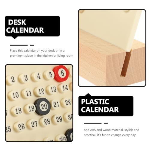 AUTSUPPL Reusable Perpetual Calendar for Desk and Kitchen, Stylish Abs and Wood Material with Manual Date Changing, Decorative Plastic Month Date Display Desktop Decor for Daily Use - Image 3