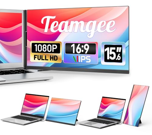 Teamgee Extensor de tela de laptop de 15,6 polegadas, monitor portátil fino e leve para laptop, IPS Full HD, suporte giratório de 360°, removível, USB-C Plug & Play, iluminação RGB, biséis finos