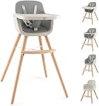 BABY JOY Convertible Baby High Chair, 3 in 1 Wooden Highchair/Booster/Chair with Removable Tray, Adjustable Legs, 5-Point Harness, PU Cushion and Footrest for Baby, Infants, Toddlers (Gray)