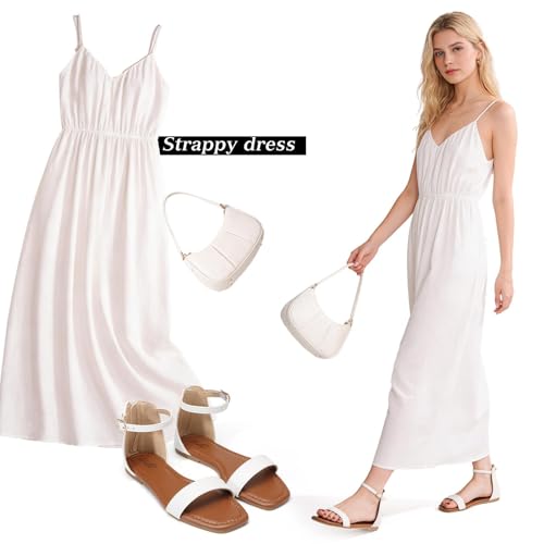 Image of katliu Women's Ankle Strap Flat Sandals One Band Dressy Sandals Square Open Toe Sandals for Summer with Back Zipper