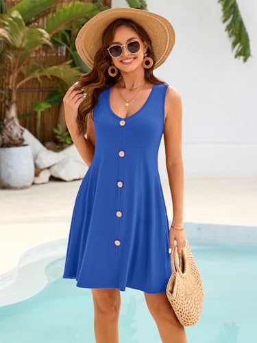 Image of BELAROI Summer Dresses for Women Beach Tshirt Sundress V Neck Casual Swing Tank Dress Swimsuit Cover Ups Pockets