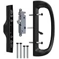 Sliding Door Handle, Non-Keyed Sliding Patio Door Handle Set with Mortise Lock, Fits for 3-15/16” Hole Spacing, Non-Handed, Sliding Glass Door Handles Replacement, Black