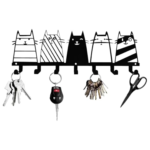 Lvjkes Portachiavi da parete, Porta chiavi da muro per casa, Nero Portachiavi multifunzionale in metallo, Con 7 ganci a chiave, Adatto per camere da letto, ingressi, garage (Gatto)