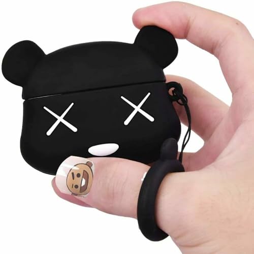 Image of Dezet Cute Soft Silicone Pouh Case for Airpods Pro GEN-2 (2022) � 3D Cartoon Animal Character Cover with Keychain Ring, Shockproof & Dustproof Protective Case for Kids & Girls (BLK Bear)