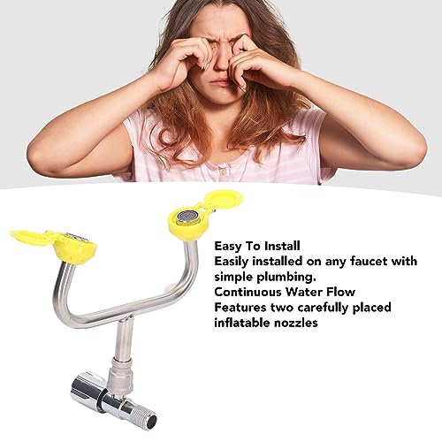 Eye Wash Station, Stainless Steel Faucet Mounted Emergency Eyewash Station Sink Attachment for Lab Factory Industry Site, Office and Home