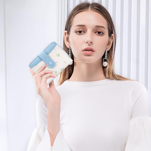 Image of BIAOTIE Wallet for Women Cute Floral Flower Wallet RFID Credit Card Holder Purse Small Bifold Zipper Coin Pocket Purse with ID Windows (T- Blue)