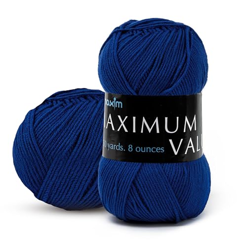 Image of Mary Maxim Maximum Value Acrylic Yarn for Crocheting and Knitting, Soft Worsted Weight Blue Yarn 4, Ideal for Blankets, Sweaters, Hats, and Scarves, 8 oz Skein (474 Yds), Dark Blue - 1 Skein
