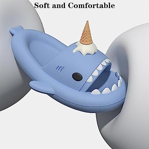 Ice Cream Shark Slides, Shark Slippers with 3D Funny Fins, Unisex Shark Slide for Women Men, Cute Cartoon Cloud Shark Slides Soft Thick Sole Non-Slip Novelty Open Toe Sandals4