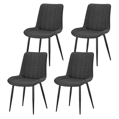 Nera Set of 4 Dining Chair Faux Leather Kitchen Lounge Leisure Living Room Corner Chairs Reception Chairs with Backrest and Padded Seat (Black Grey)