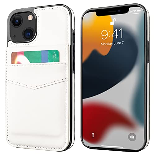 Image of KIHUWEY Compatible with iPhone 13 Case Wallet with Credit Card Holder, Premium Leather Magnetic Clasp Kickstand Heavy Duty Protective Cover for iPhone 13 6.1 inch(White)