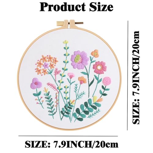 Image of GLTAYLMY 3 Pack Embroidery Starter Kit for Beginners Stamped Cross Stitch Kits with Cute Flowers and Plants Patterns with 1 Embroidery Hoop and Color Threads for Adults