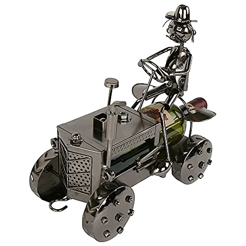 Porte-bouteille pour bouteilles de vin - Motif tracteur - Hauteur : 29 cm - En métal - Pour bouteille de vin, de bière - 1 porte-bouteille « tracteur »