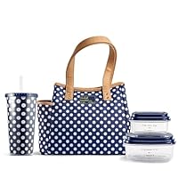 Fit & Fresh Lunch Bag For Women, Insulated Womens Lunch Bag For Work, Leakproof & Stain-Resistant Large Lunch Box For Women With Containers and Matching Tumbler, Zipper, Westerly Lunch Bag, Navy Dot